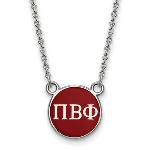 Sterling Silver Pi Beta Phi Small Wine Enamel Disc Necklace